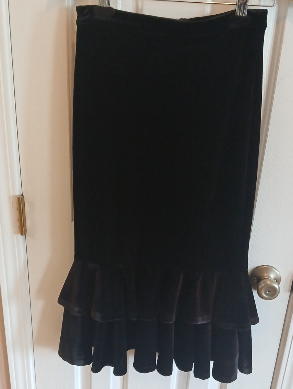Gianni Bini Black Velvet Midi Skirt with Ruffle Hem